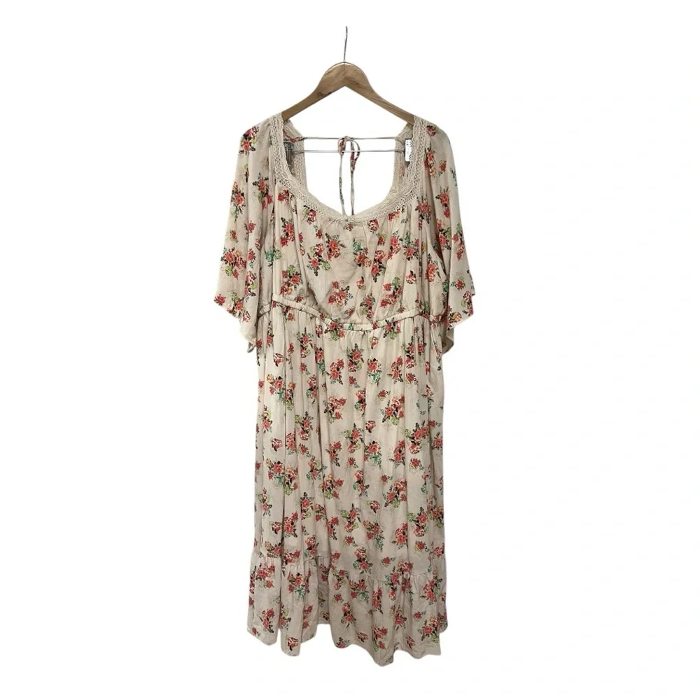 Torrid Women’s Floral Midi Length Washable Gauze Peasant Fit & Flare Dress 4